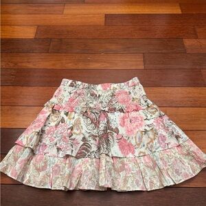 LoveShackFancy Pink and Cream Floral Mini Skirt